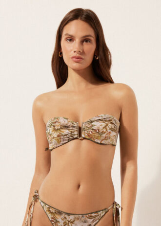 Bandeau-Bikini-Oberteil mit tropischem Blattmuster