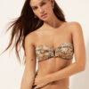 Bandeau-Bikini-Oberteil mit tropischem Blattmuster