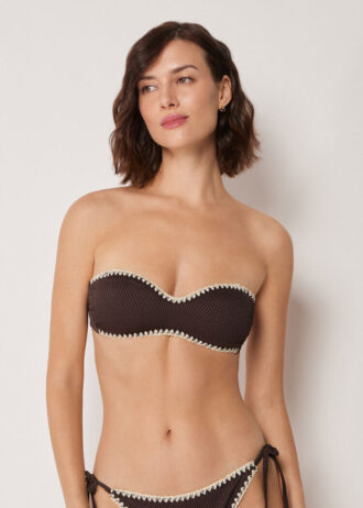 Bandeau-Bikini-Oberteil mit zweifarbiger Stickerei