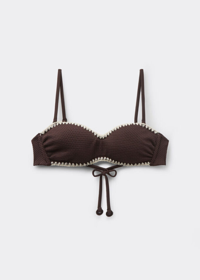 Bandeau-Bikini-Oberteil mit zweifarbiger Stickerei