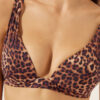 Brauner, tierbedruckter, abgestufter, gepolsterter Triangel-Bikinioberteil
