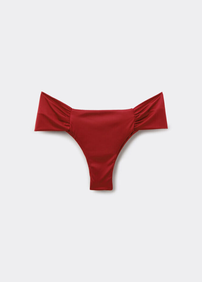 Drapierte Brazilian-Bikinihose aus glänzendem Satin