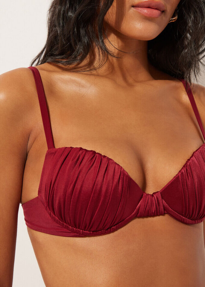 Gepolstertes Push-up-Bikinioberteil aus glänzendem Satin