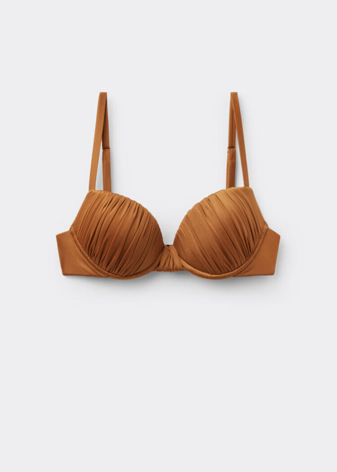 Gepolstertes Push-up-Bikinioberteil aus glänzendem Satin
