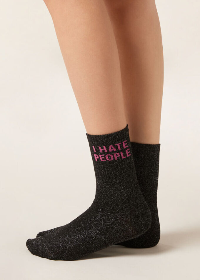 Glitzer-Socken mit Schriftzug