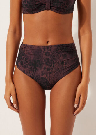 High-Waist-Bikinihose mit dunklem Animal-Print