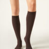 Lange gerippte Kaschmirsocken
