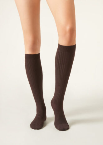 Lange gerippte Kaschmirsocken