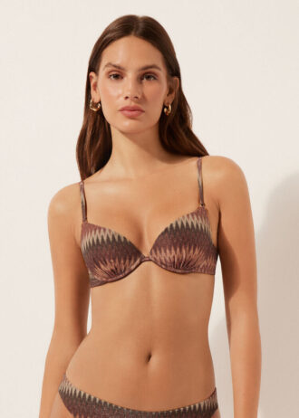 Push-up-Bikinioberteil mit goldenem Chevron-Muster