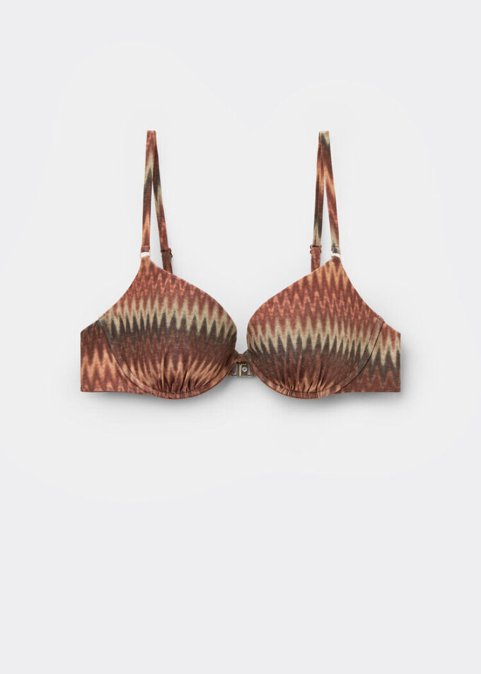 Push-up-Bikinioberteil mit goldenem Chevron-Muster