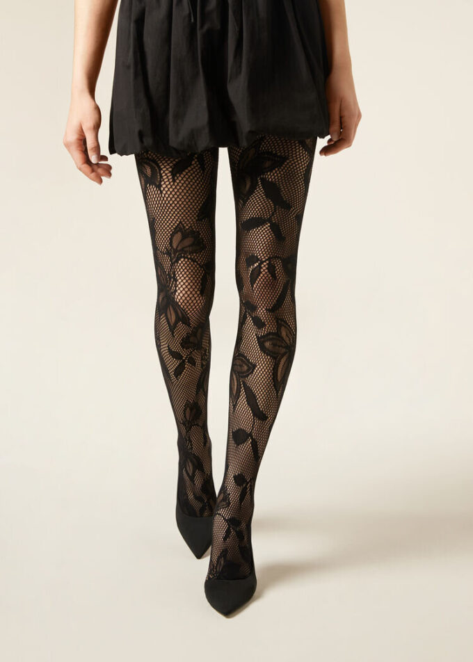 Strumpfhose mit großflächigem Blumenmuster