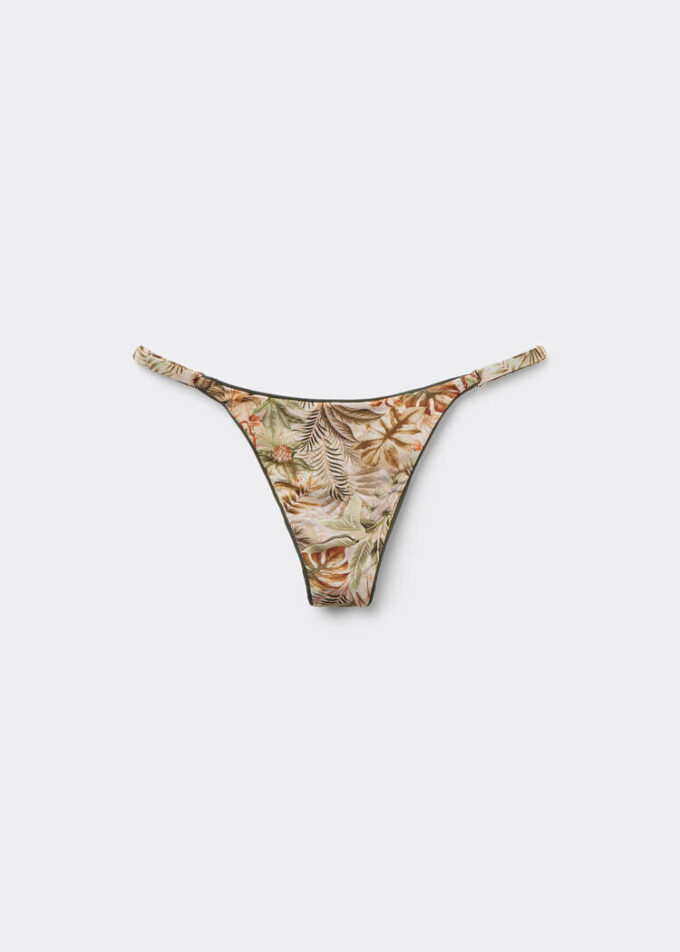 Tanga-Bikinihosen mit tropischem Blattmuster