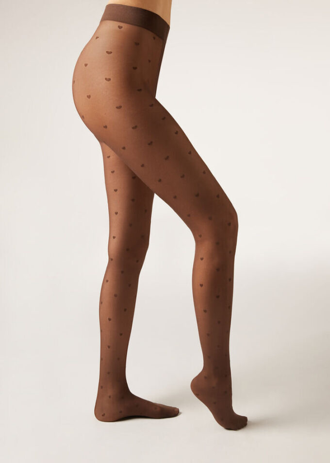Transparente 30-Denier-Strumpfhose mit Mini-Herzen