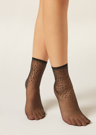 Transparente kurze Socken mit Strasssteinen