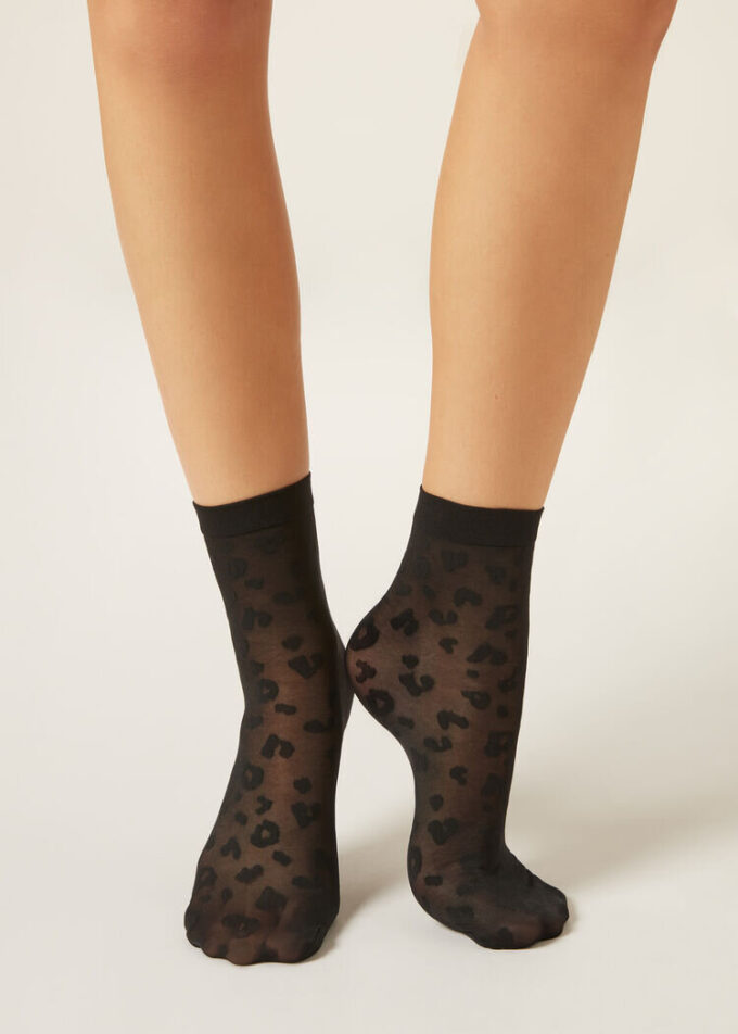 Transparente kurze Socken mit Tiermuster