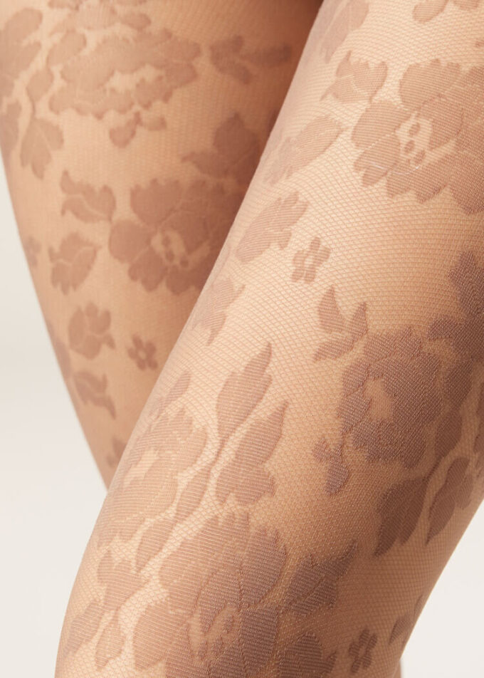 Transparente Strumpfhose mit Blumenmuster