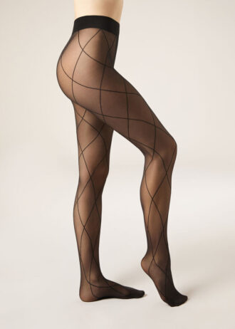Transparente Strumpfhose mit Rautenmuster