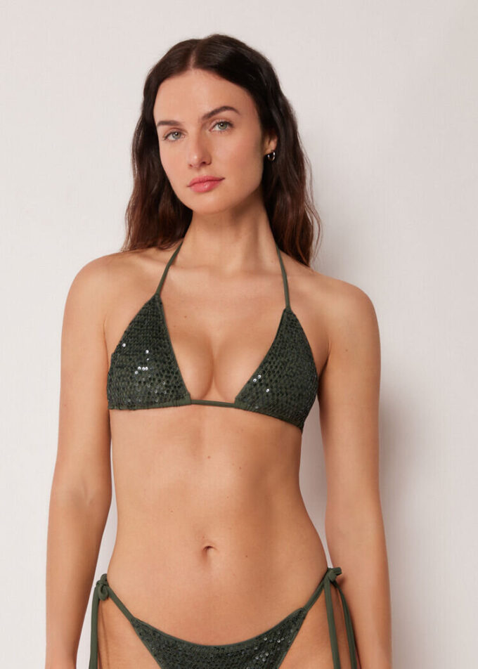 Triangel-Bikinioberteil aus Pailletten-Netz