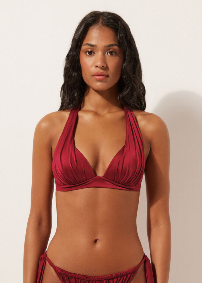 Triangel-Bikinioberteil mit abgestufter Polsterung, glänzender Satin
