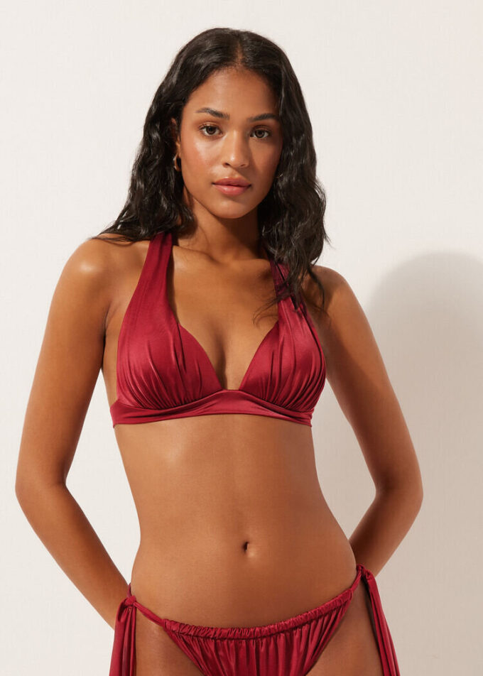 Triangel-Bikinioberteil mit abgestufter Polsterung, glänzender Satin