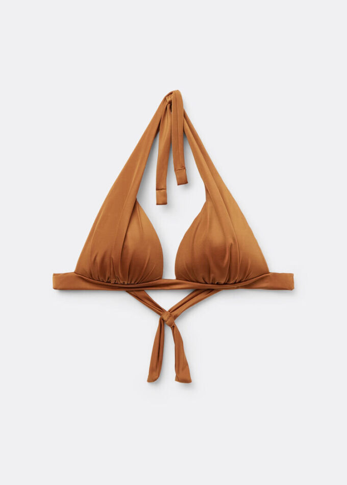 Triangel-Bikinioberteil mit abgestufter Polsterung, glänzender Satin