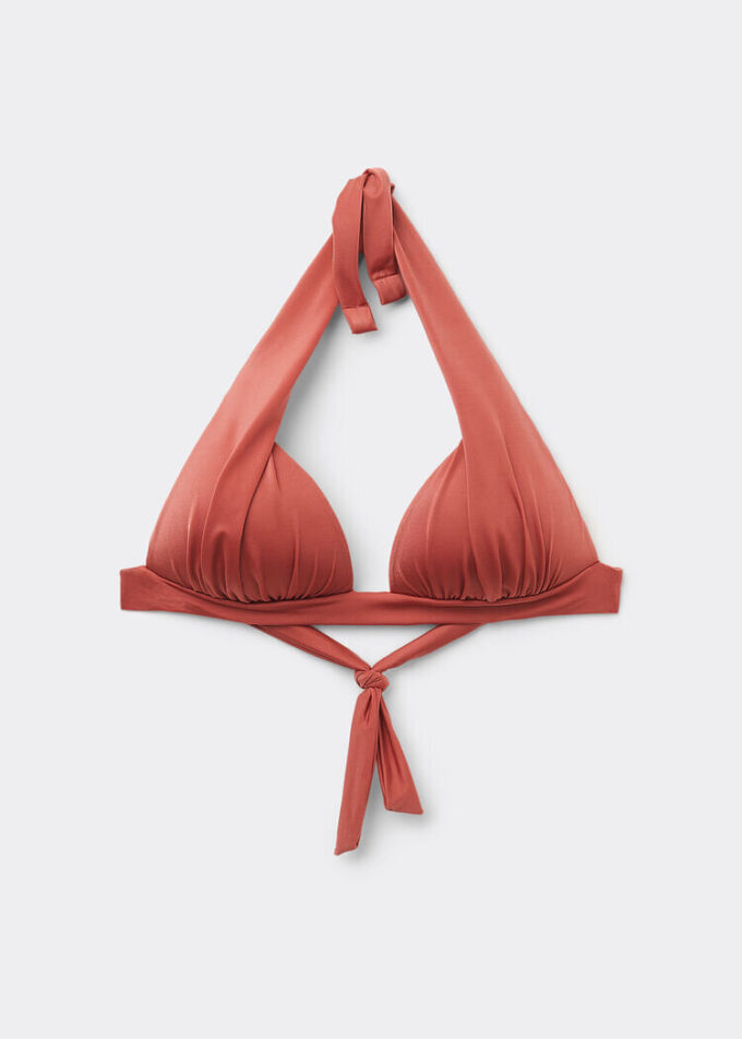 Triangel-Bikinioberteil mit abgestufter Polsterung, glänzender Satin