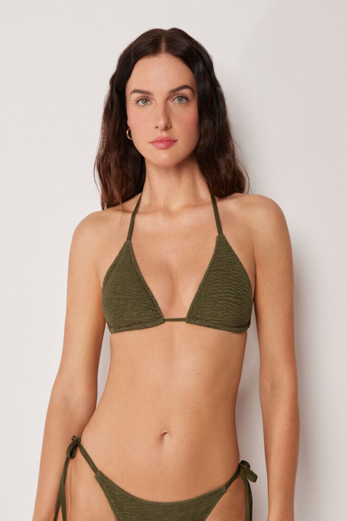 Triangel-Bikinioberteil mit herausnehmbaren Polstern und Crinkle-Wellen-Effekt