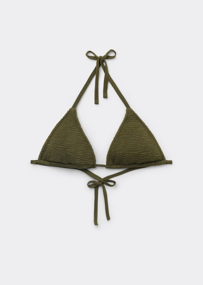 Triangel-Bikinioberteil mit herausnehmbaren Polstern und Crinkle-Wellen-Effekt
