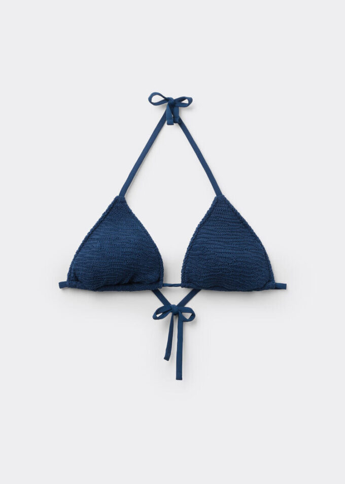Triangel-Bikinioberteil mit herausnehmbaren Polstern und Crinkle-Wellen-Effekt